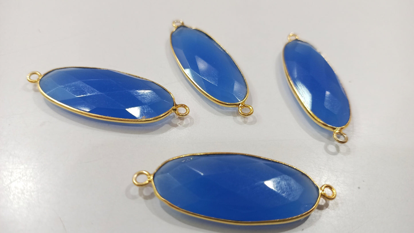 Blue Chalcedony Hydro Quartz Briolette Oval Shape Bezel Connector 20X25mm Size Double Loop Charms