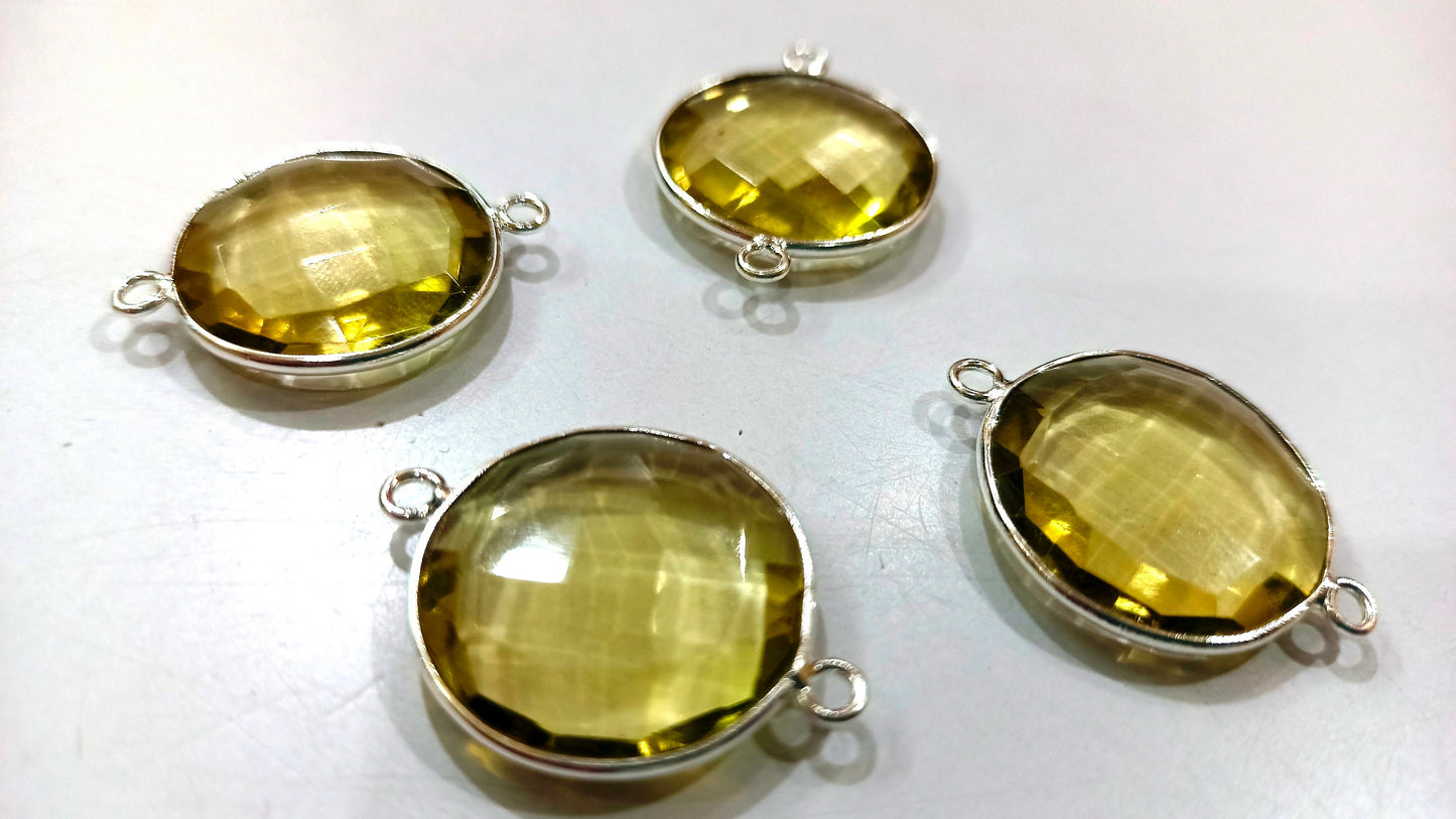 Lemon Hydro Quartz Briolette Coin Shape Bezel Connector 19mm Double Loop Charms