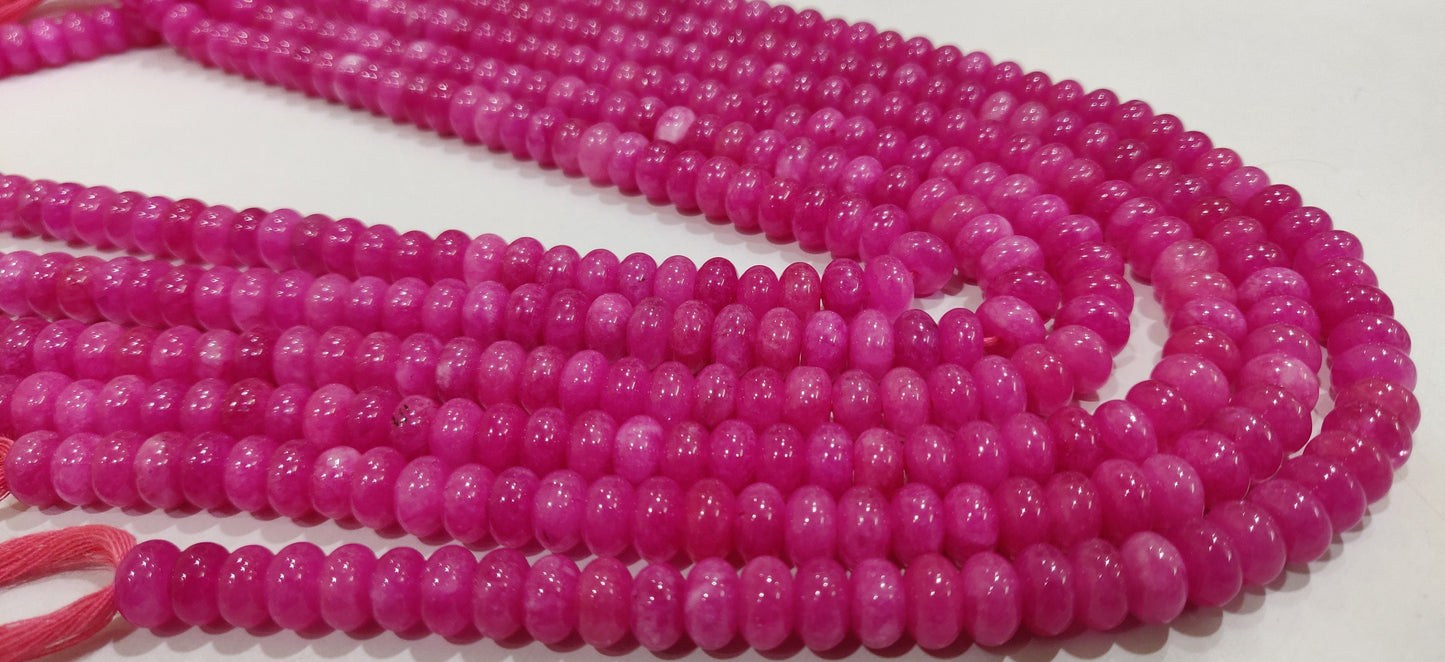 Natural Hot Pink Quartz Rondelle Plain Smooth 8mm Gemstone Beads Sold Per Strand 8 Inches Long