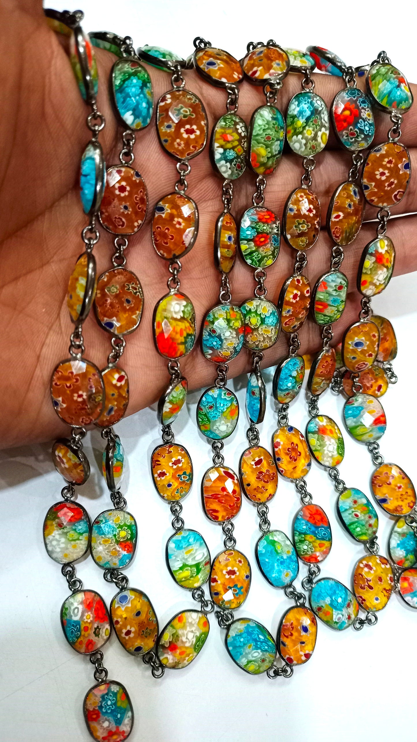 Natural Crystal Quartz Flower Design Multi Color Free Shape 12to15mm Briolette Connector Bezel Chain Sold Per Foot High Quality Chain