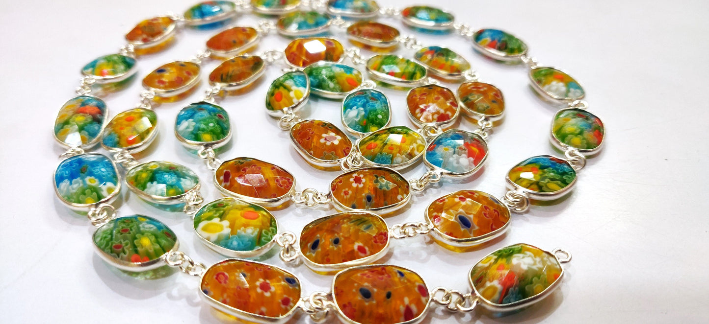 Natural Crystal Quartz Flower Design Multi Color Free Shape 12to15mm Briolette Connector Bezel Chain Sold Per Foot High Quality Chain