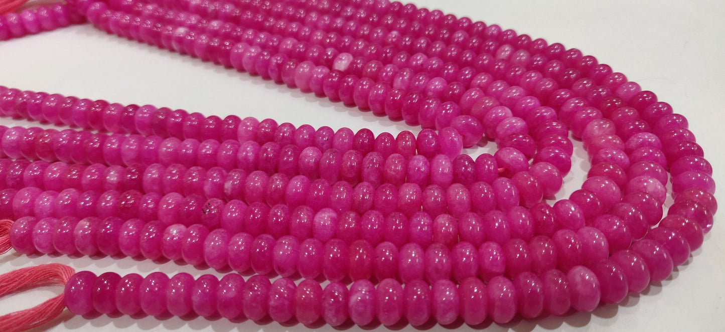 Natural Hot Pink Quartz Rondelle Plain Smooth 8mm Gemstone Beads Sold Per Strand 8 Inches Long