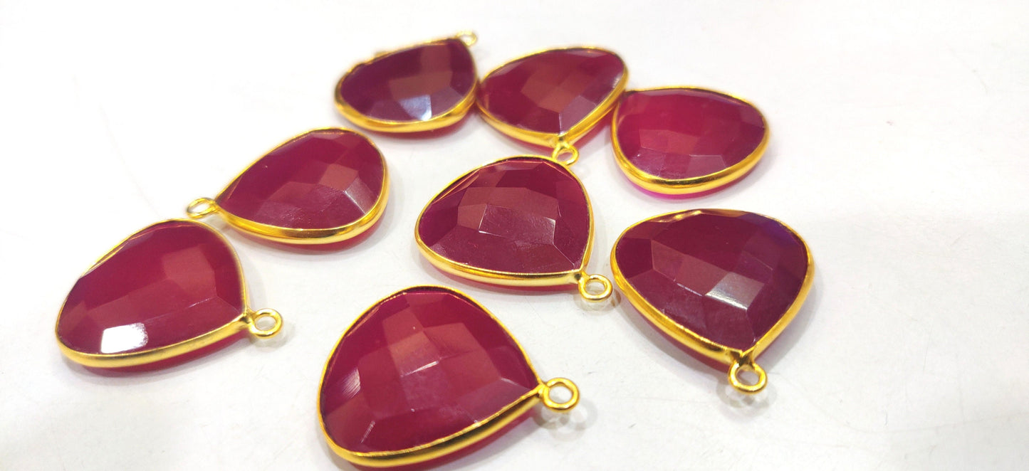 Natural Ruby Chalcedony Heart Shape 20mm Briolette Single Loop Gemstone Bezel Connector Charms