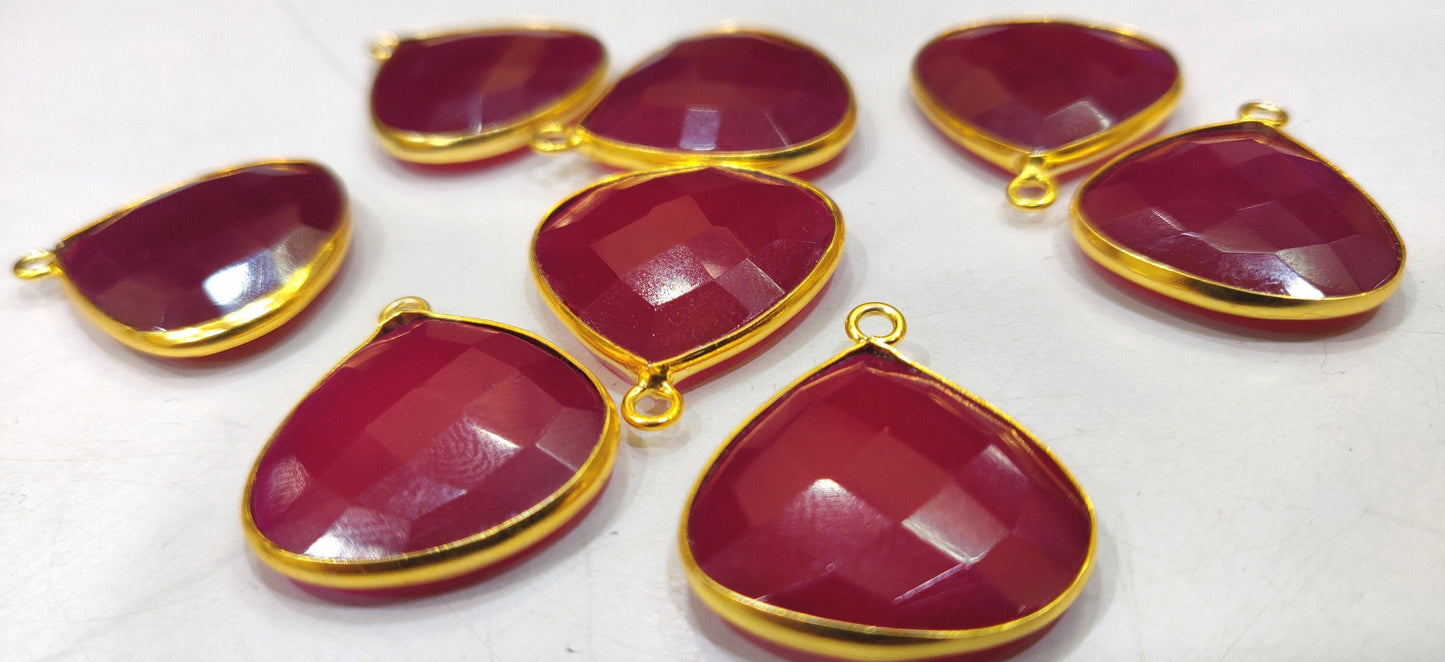 Natural Ruby Chalcedony Heart Shape 20mm Briolette Single Loop Gemstone Bezel Connector Charms