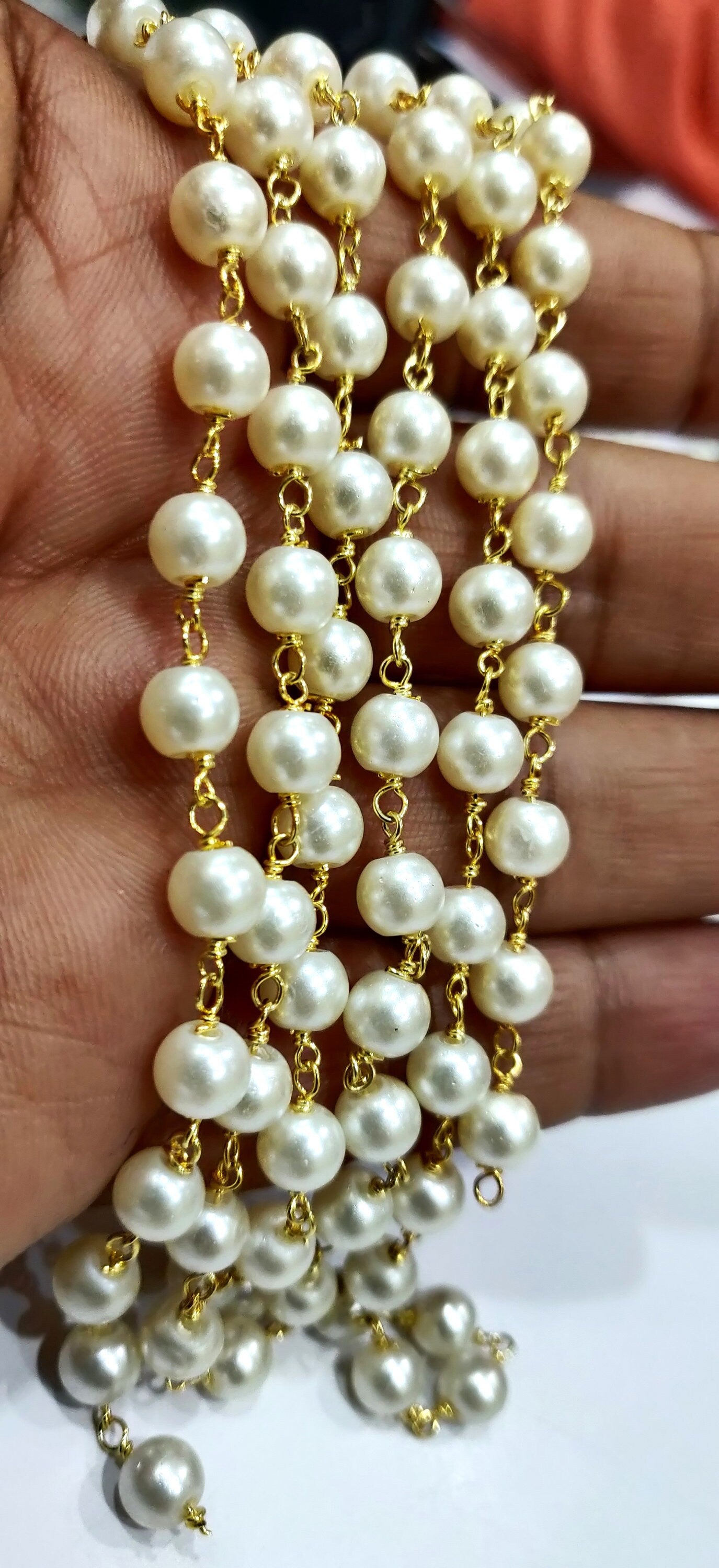 Faux Pearl 6mm Round Plain Smooth Beads Rosary Beaded Chain Gemstone Wholesale Prices Sold per foot