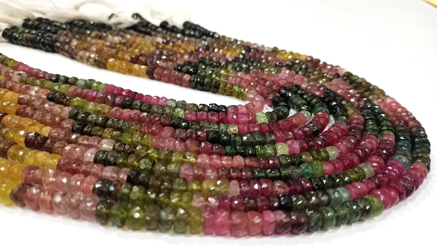 Natural Multi Tourmaline Rondelle Faceted Beads Sold per Strand 7Inches Long Watermelon Tourmaline Beads Wholesale Price