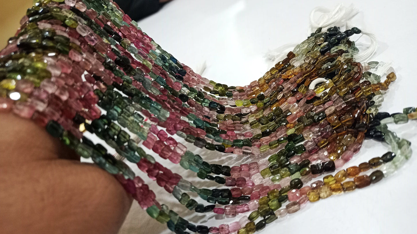 Natural Multi Tourmaline Chiclets Shape Faceted 4-5mm Beads Sold per Strand of 13 Inches Long Watermelon Tourmaline Beads Wholesale Price