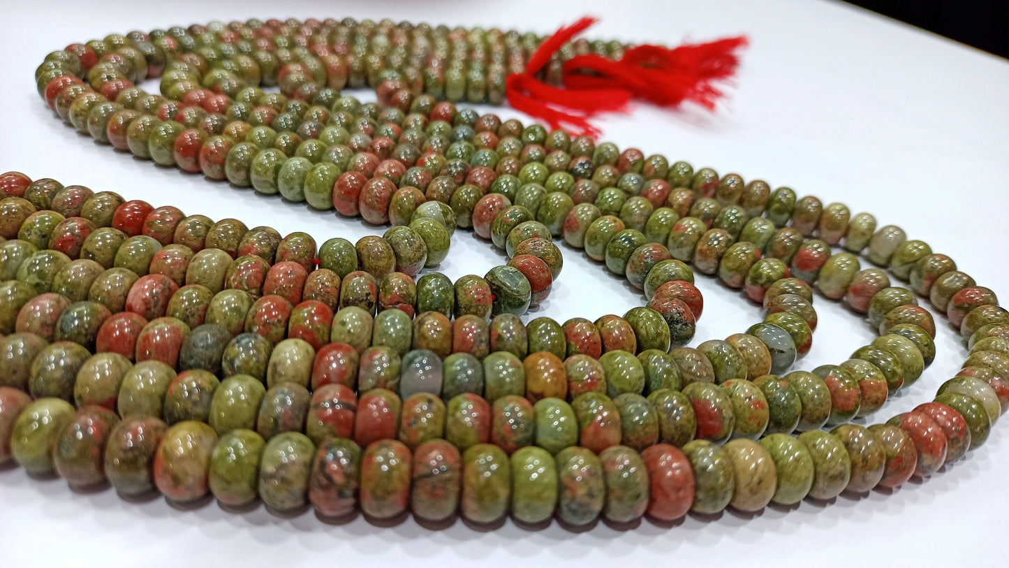 Natural Unakite Rondelle Plain Smooth 8mm Gemstone Beads Sold Per Strand 8 Inches Long Jewelry Making Beads