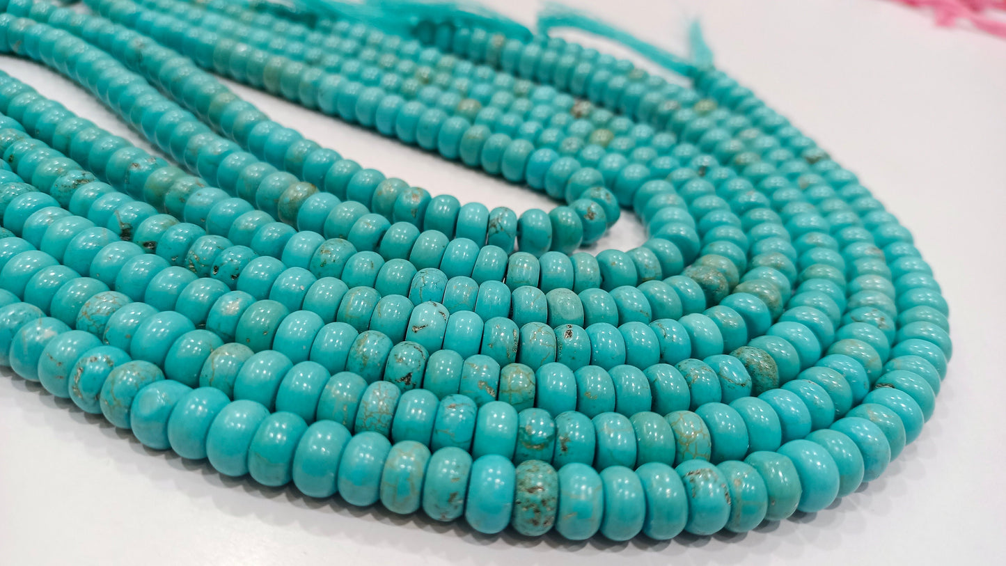 Blue Turquoise Rondelle Plain Smooth 8mm Gemstone Beads Sold Per Strand 8 Inches Long Jewelry Making Beads