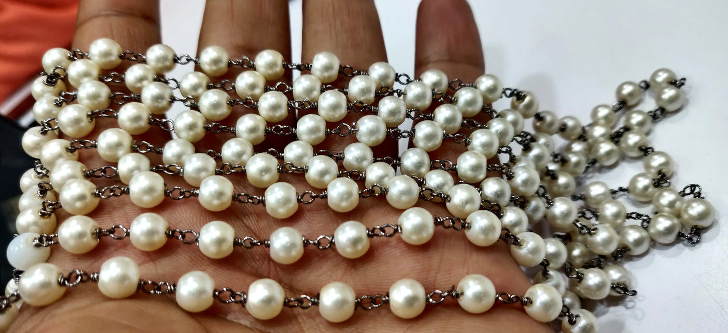 Faux Pearl 6mm Round Plain Smooth Beads Rosary Beaded Chain Gemstone Wholesale Prices Sold per foot