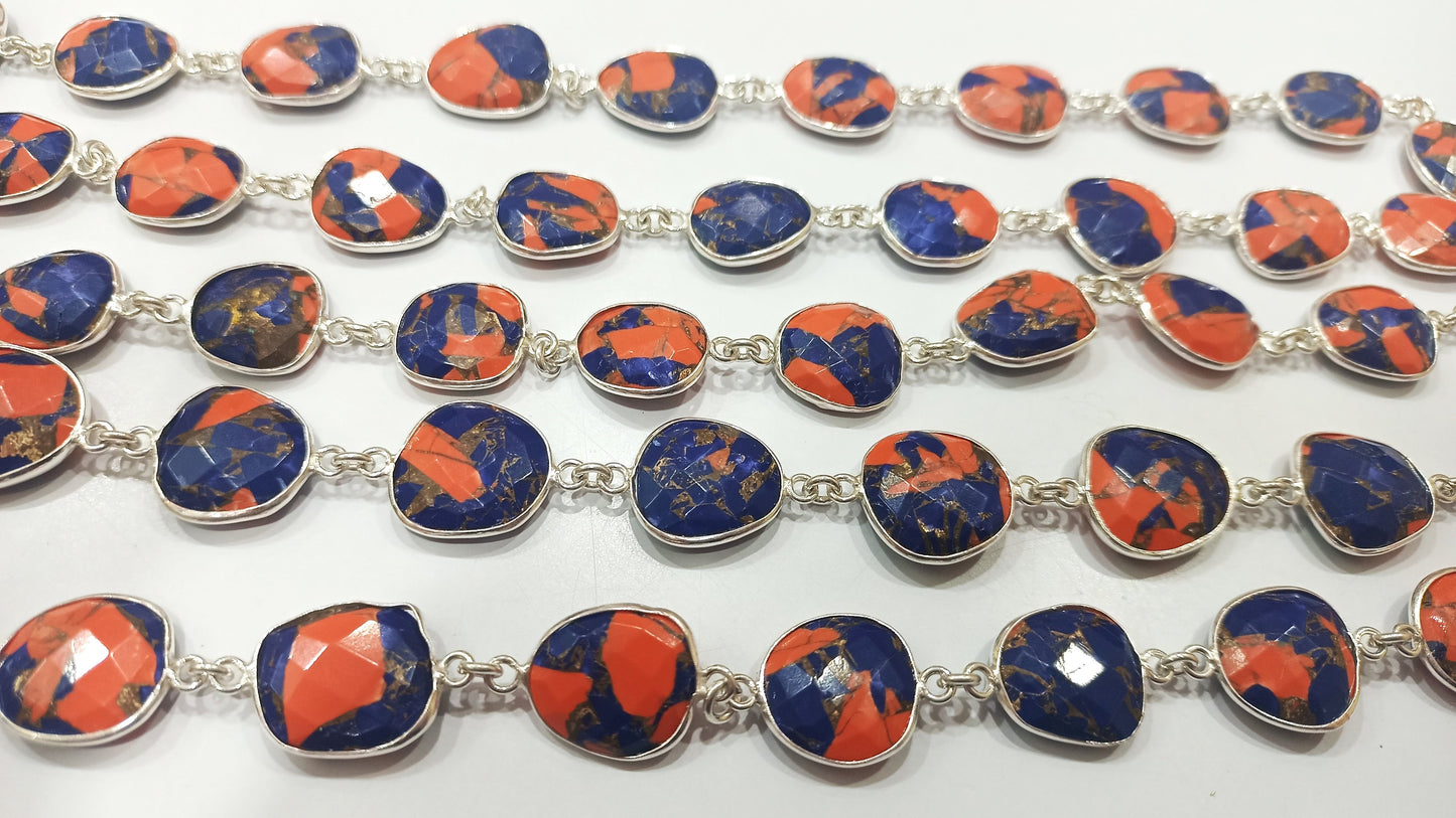 Natural Mohave Carnelian and Blue Copper Turquoise Free Shape Briolette 10to15mm Bezel Connector Gemstone Chain Sold Per Foot Great Quality
