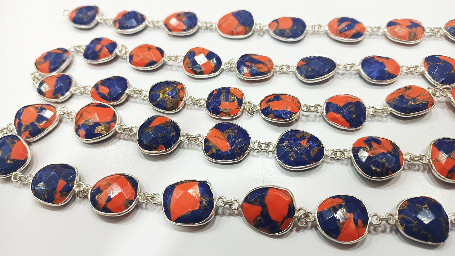 Natural Mohave Carnelian and Blue Copper Turquoise Free Shape Briolette 10to15mm Bezel Connector Gemstone Chain Sold Per Foot Great Quality