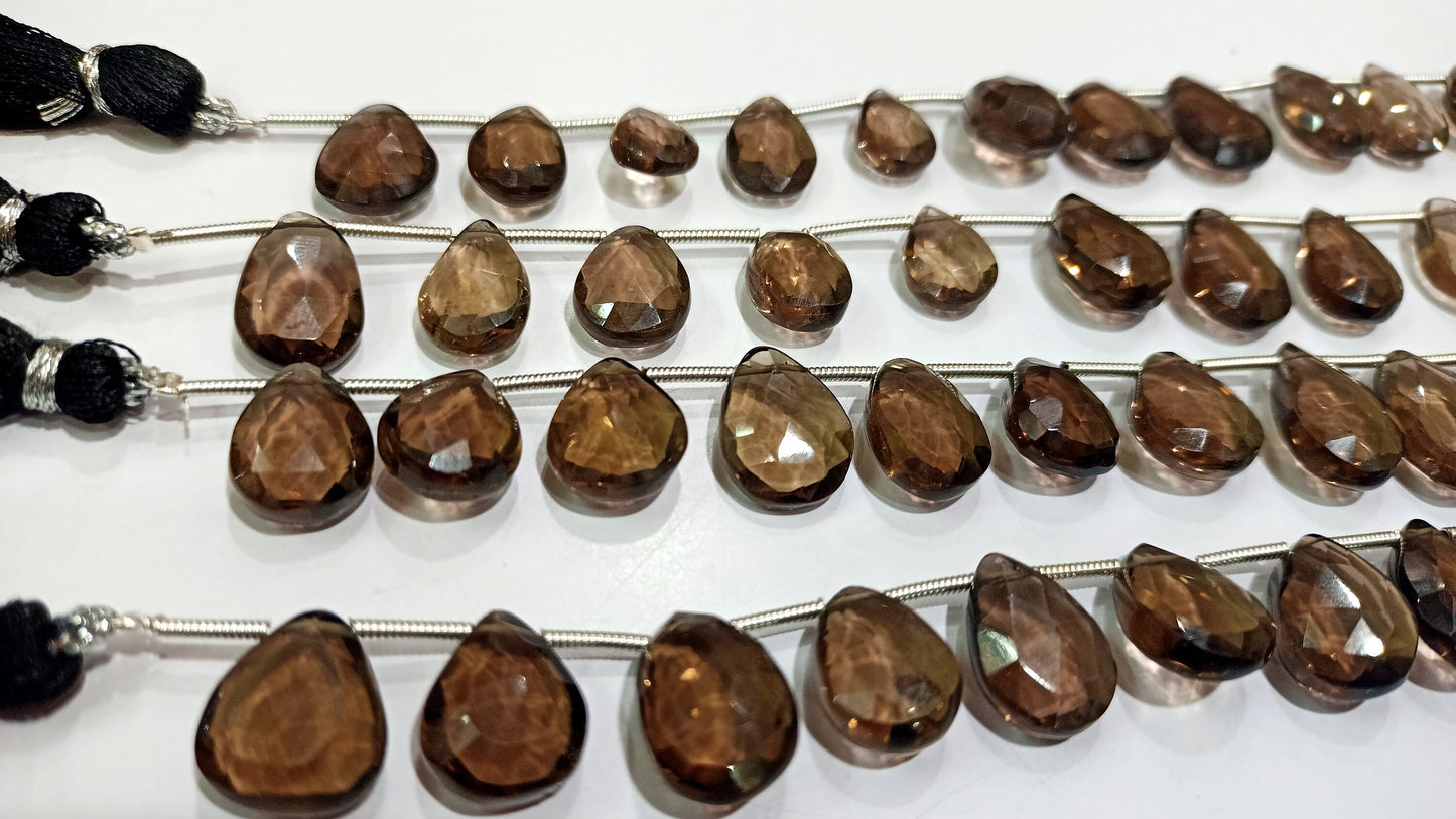 Natural Smoky Quartz Pear shape Briolette Faceted Beads 9x12 to 10x14 mm Beads Strand 8 inches Long Jewelry making top gemstone beads