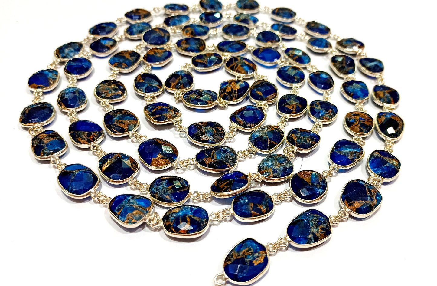 Natural Lapis Lazuli Copper Turquoise 12to15mm Free Shape Bezel Connector Chain Sold Per foot Great Quality Chain