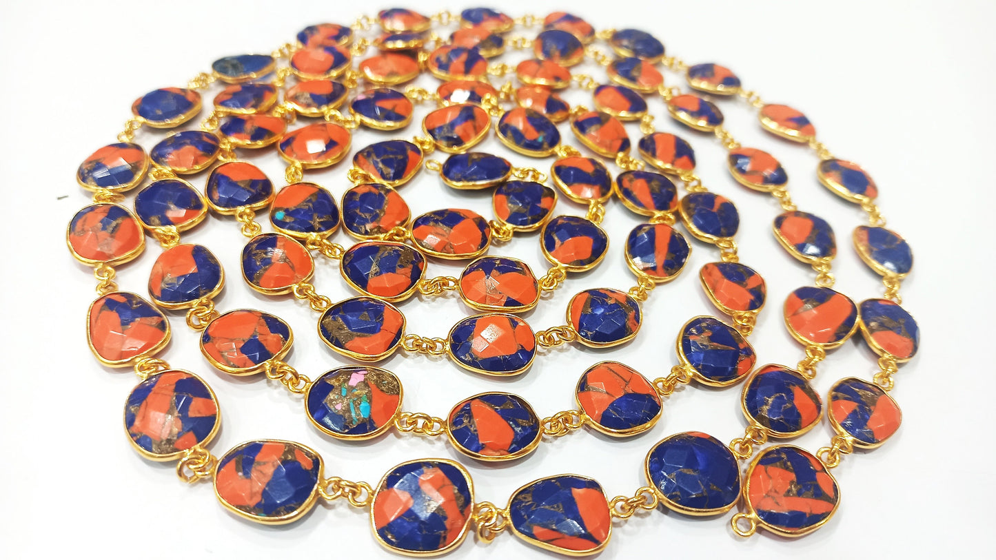 Natural Mohave Carnelian and Blue Copper Turquoise Free Shape Briolette 10to15mm Bezel Connector Gemstone Chain Sold Per Foot Great Quality