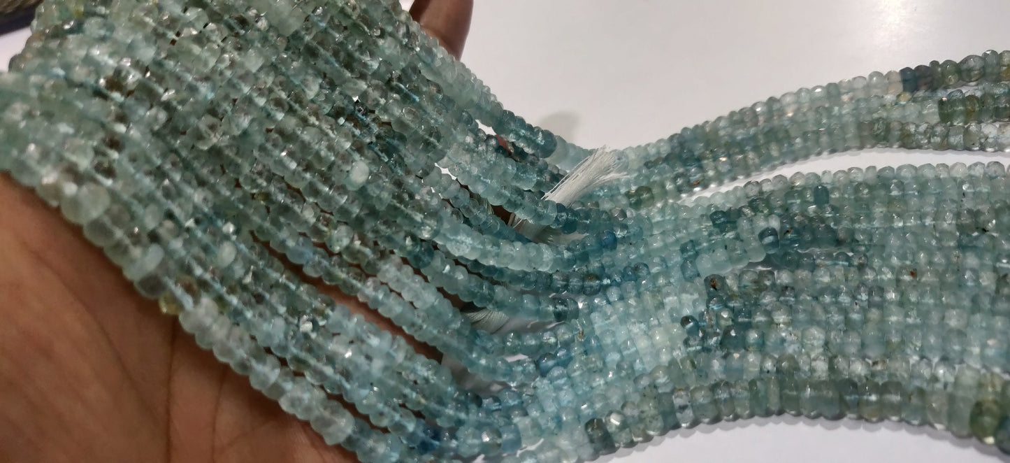 Natural Shaded Aquamarine Rondelle Faceted 4to6mm Gemstone Beads Sold Per Strand 14 inches Long Great Quality Beads