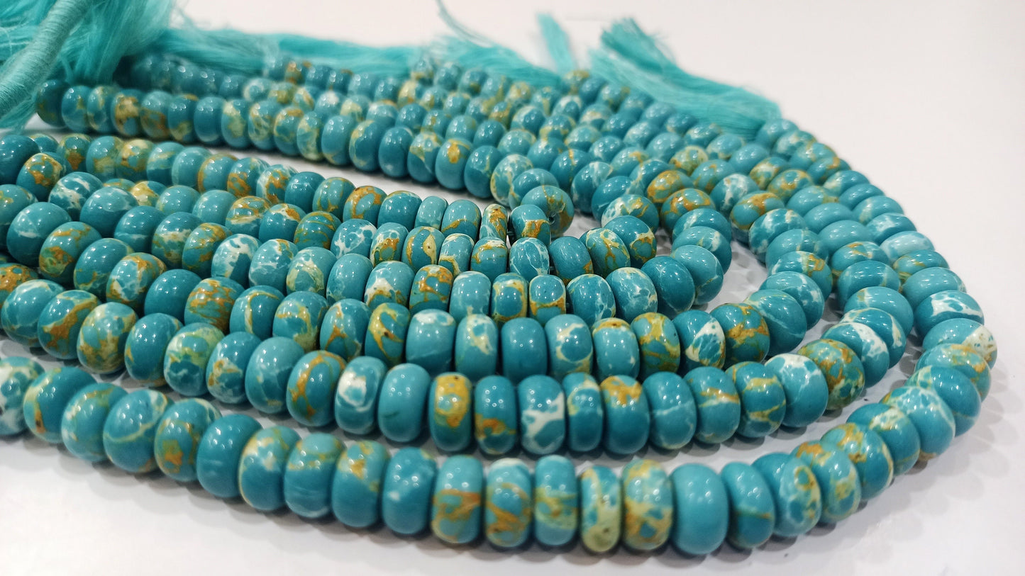 Natural Blue Copper Turquoise Rondelle Plain Smooth 8mm Gemstone Beads Sold Per Strand 8 inches Long Great Quality Beads