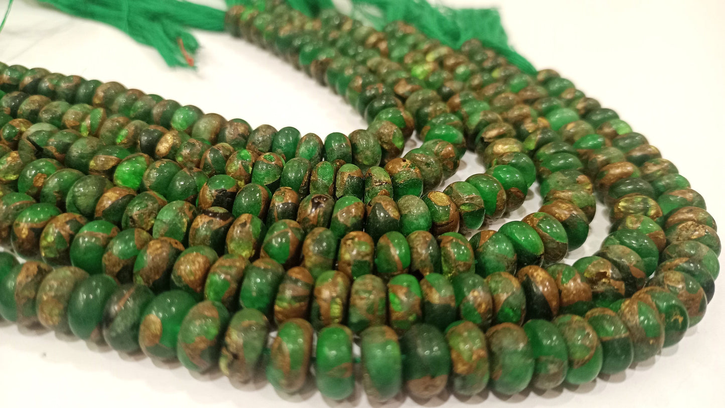 Natural Green Copper Turquoise Rondelle Plain 8mm Beads Sold Per Strand 8 Inches Long Great Quality Mohave Gemstone Beads