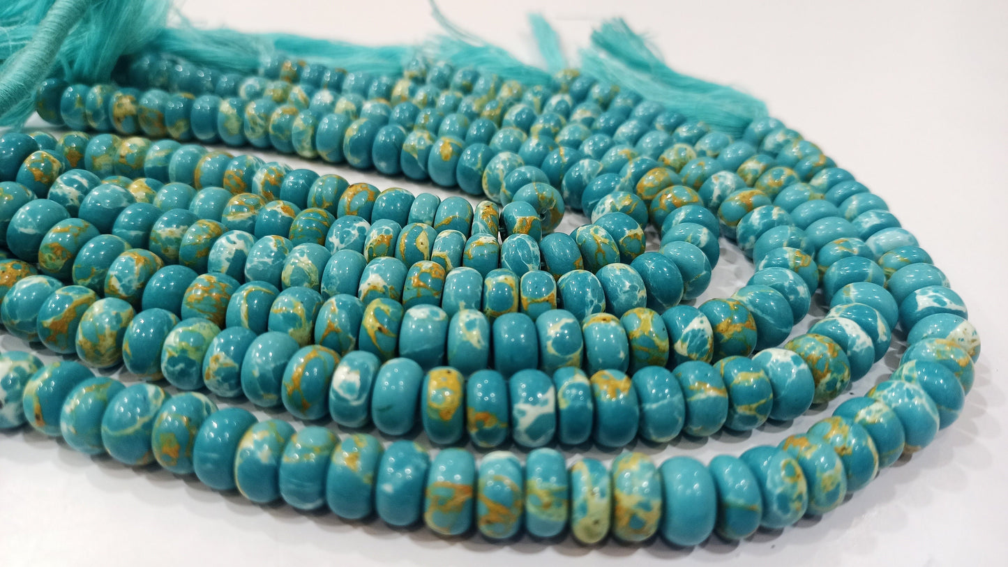 Natural Blue Copper Turquoise Rondelle Plain Smooth 8mm Gemstone Beads Sold Per Strand 8 inches Long Great Quality Beads