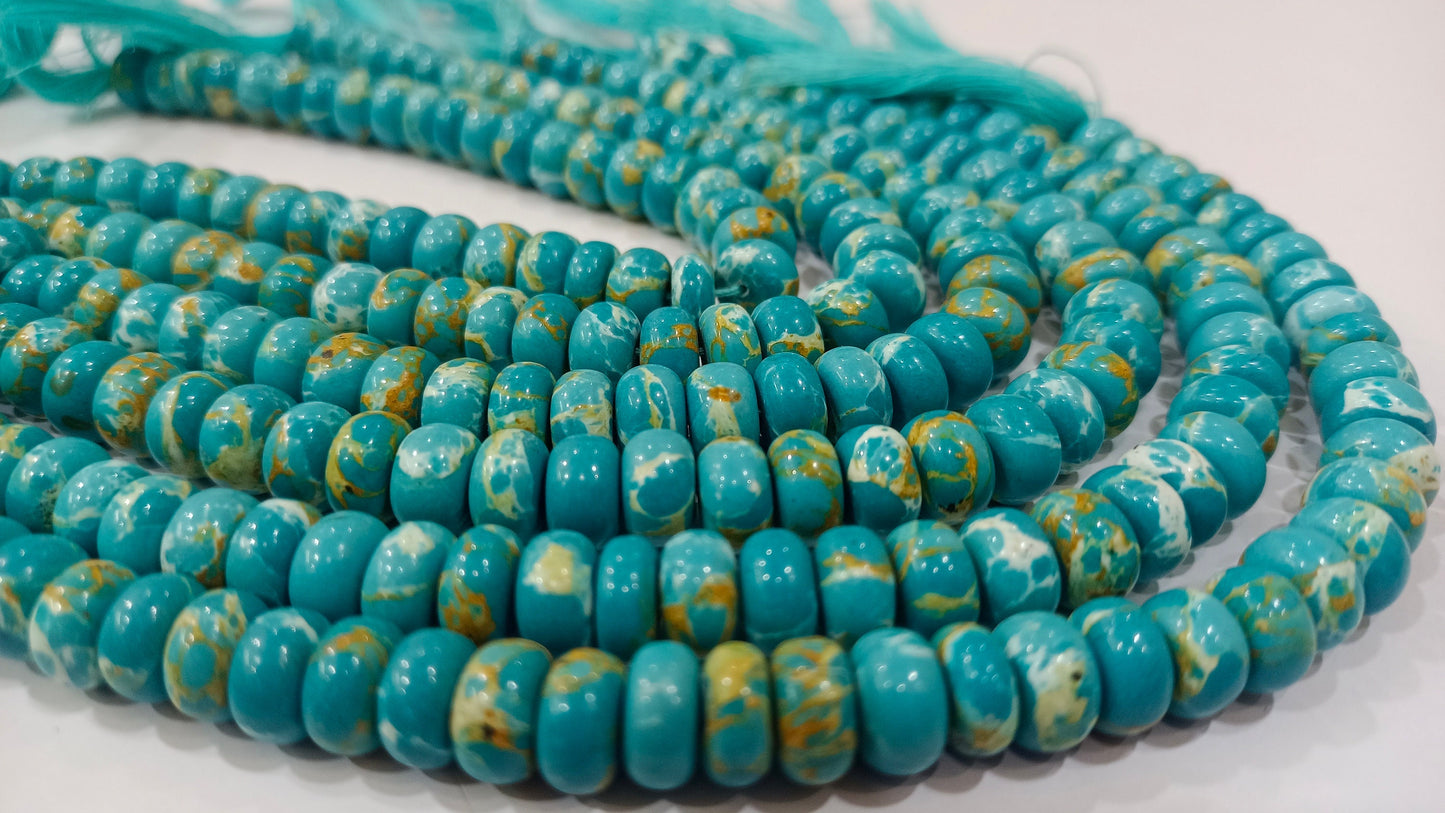 Natural Blue Copper Turquoise Rondelle Plain Smooth 8mm Gemstone Beads Sold Per Strand 8 inches Long Great Quality Beads