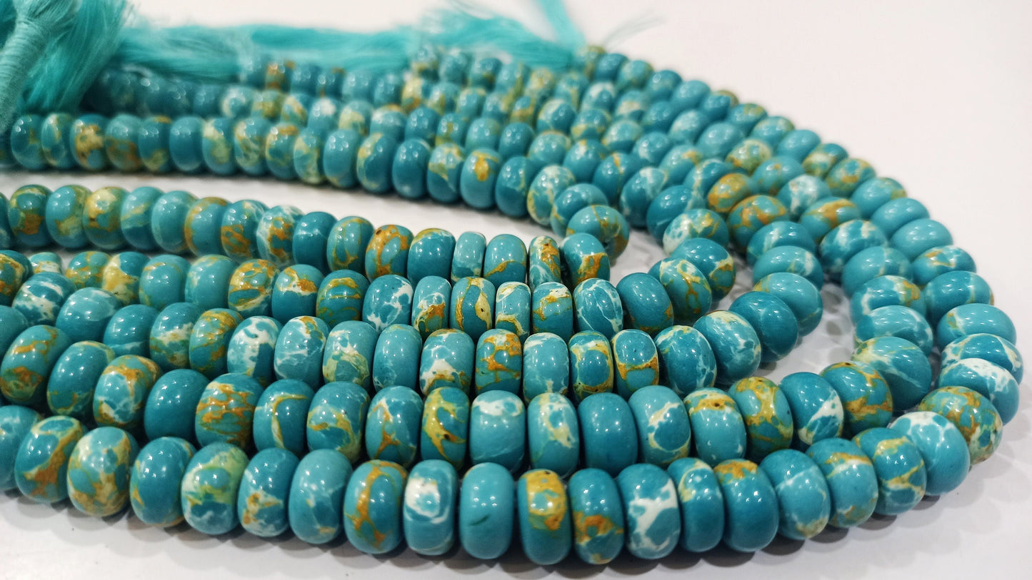 Natural Blue Copper Turquoise Rondelle Plain Smooth 8mm Gemstone Beads Sold Per Strand 8 inches Long Great Quality Beads