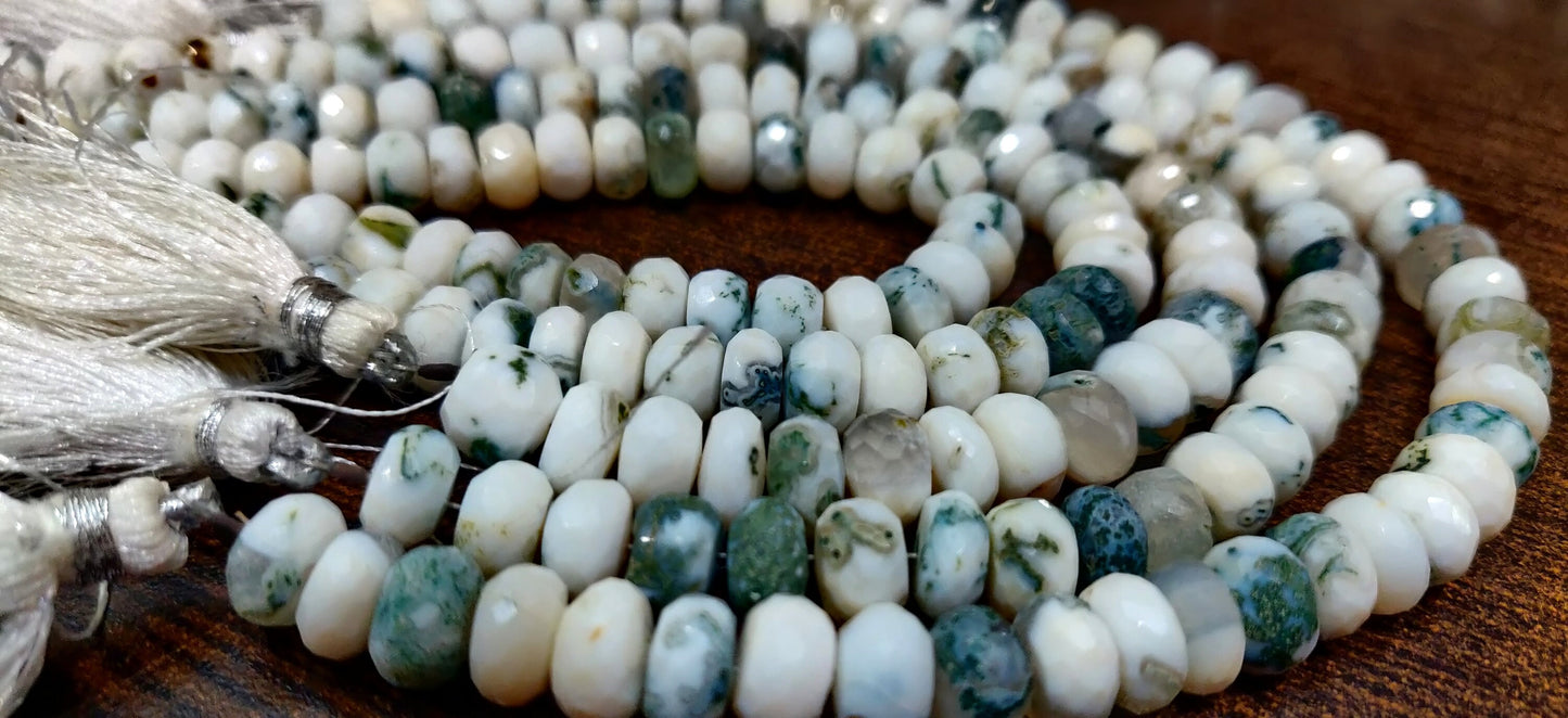 Natural Green Dot Opal 8 to 10mm Rondelle Faceted Gemstone Beads Strand 8 inch long Semi Precious Beads Sold Per Strand
