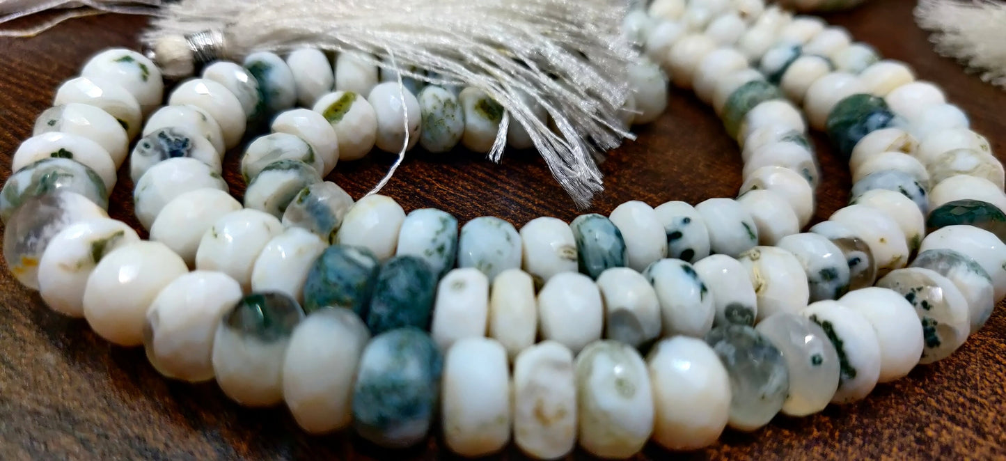Natural Green Dot Opal 8 to 10mm Rondelle Faceted Gemstone Beads Strand 8 inch long Semi Precious Beads Sold Per Strand