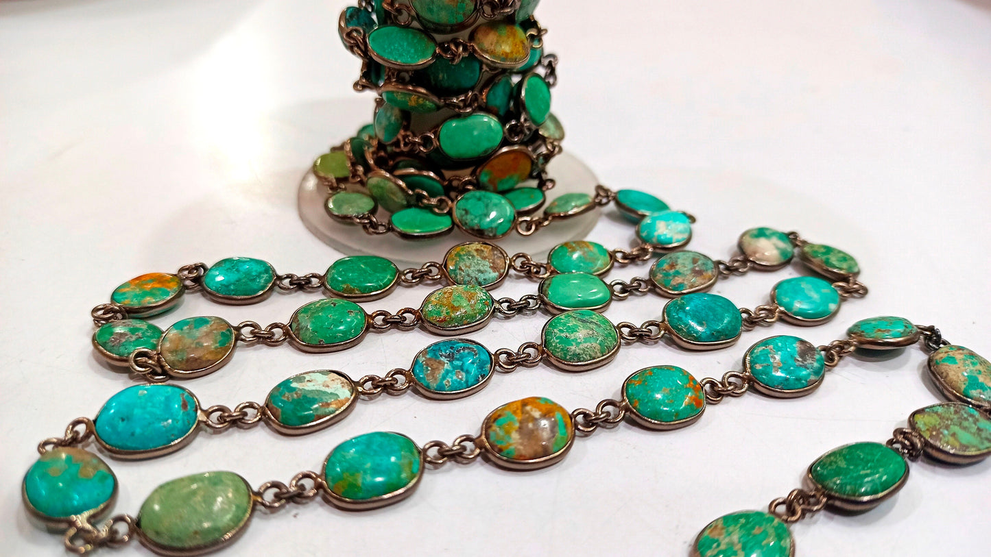 Natural Arizona Turquoise Free Shape Plain Cabochon 8 to 14mm Bezel Connector Chain Sold Per Foot Untreated Gemstones