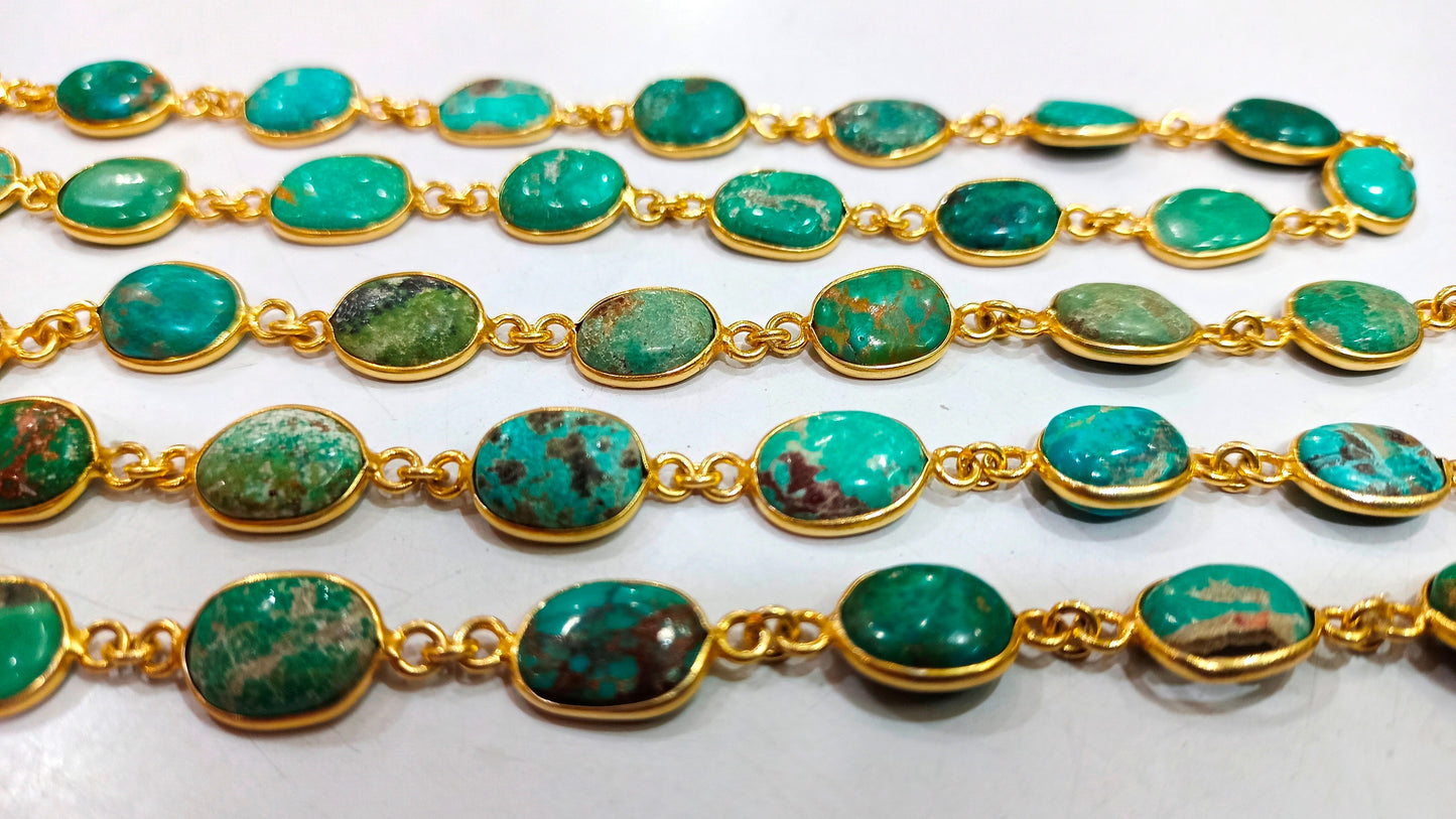 Natural Arizona Turquoise Free Shape Plain Cabochon 8 to 14mm Bezel Connector Chain Sold Per Foot Untreated Gemstones