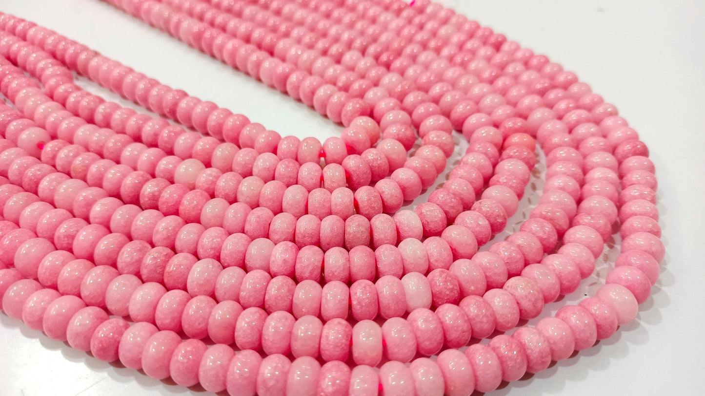 Natural Pink Chalcedony Rondelle Plain Smooth 8mm Gemstone Beads Sold Per strand 8 Inches Long Great Quality Beads