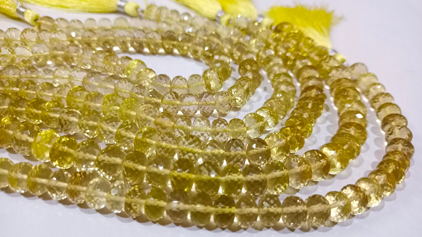 Natural Lemon Quartz Rondelle Faceted 9-10 mm Gemstone Beads Strand 8 inch Very Good Quality beads Wholesale Prices Jewelry making bead