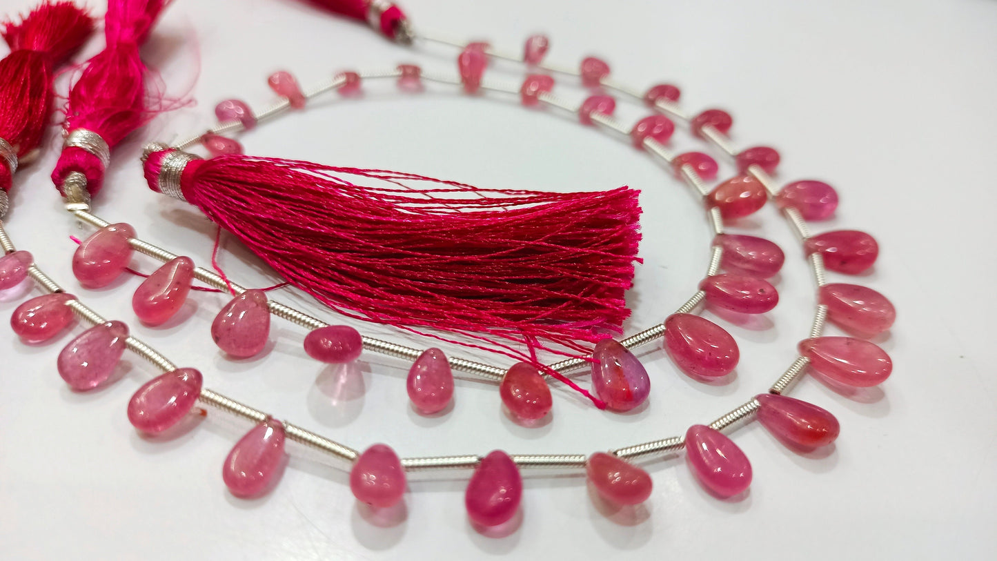 Natural Ruby Pear Shape Plain Smooth 5X7 to 8X12 mm Best Quality Ruby Gemstone Beads Sold Per Strand 8 Inches Long Great Quality Beads