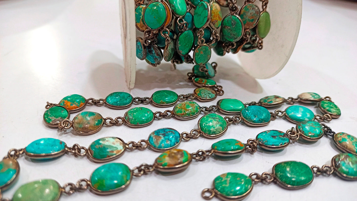 Natural Arizona Turquoise Free Shape Plain Cabochon 8 to 14mm Bezel Connector Chain Sold Per Foot Untreated Gemstones