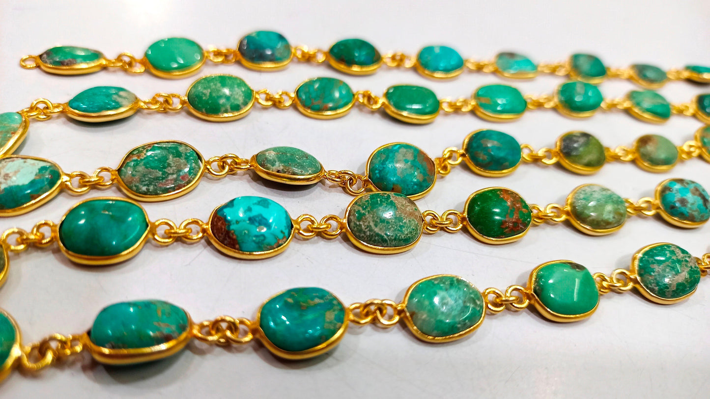 Natural Arizona Turquoise Free Shape Plain Cabochon 8 to 14mm Bezel Connector Chain Sold Per Foot Untreated Gemstones