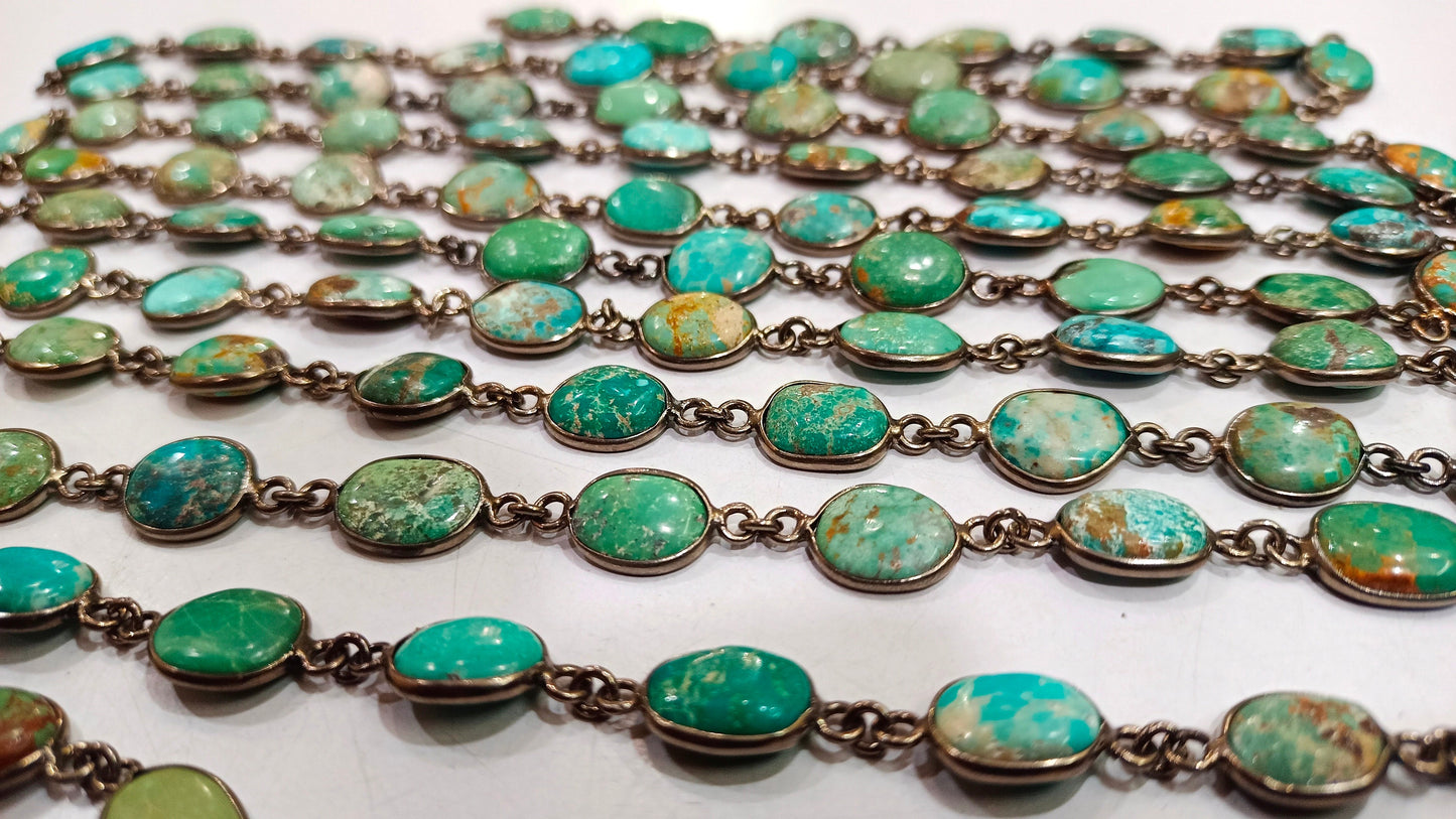 Natural Arizona Turquoise Free Shape Plain Cabochon 8 to 14mm Bezel Connector Chain Sold Per Foot Untreated Gemstones