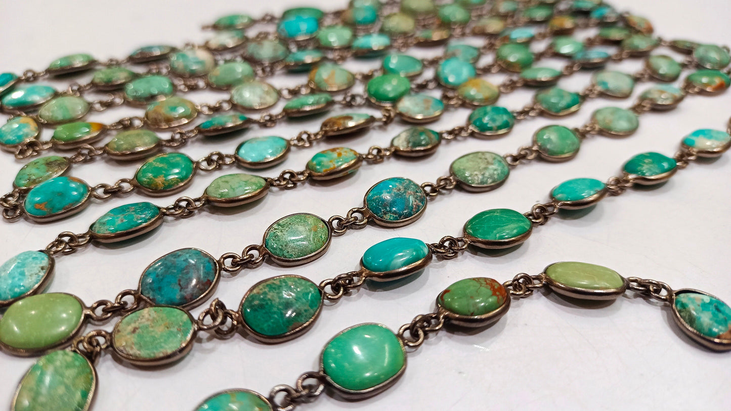 Natural Arizona Turquoise Free Shape Plain Cabochon 8 to 14mm Bezel Connector Chain Sold Per Foot Untreated Gemstones
