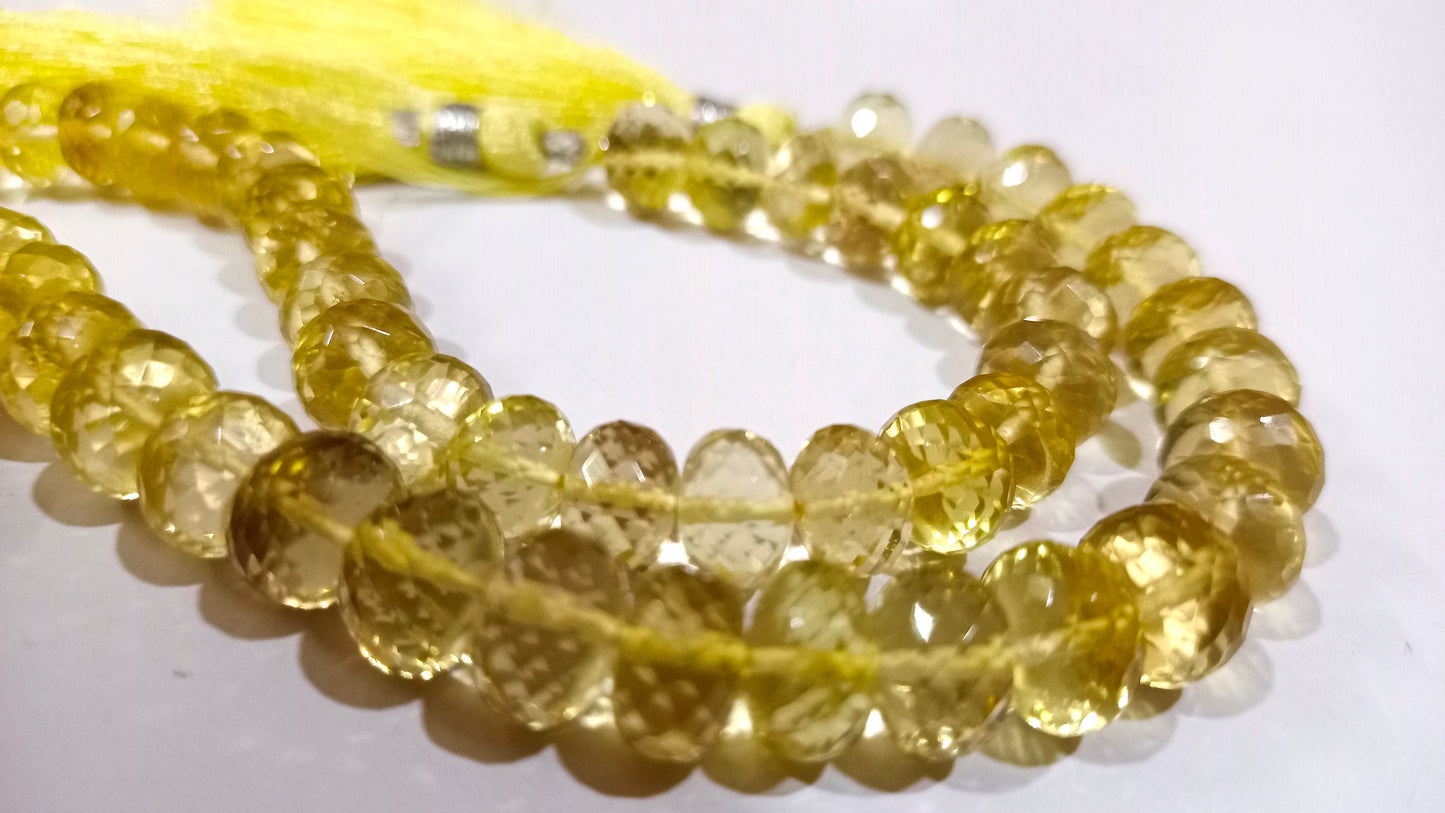 Natural Lemon Quartz Rondelle Faceted 9-10 mm Gemstone Beads Strand 8 inch Very Good Quality beads Wholesale Prices Jewelry making bead