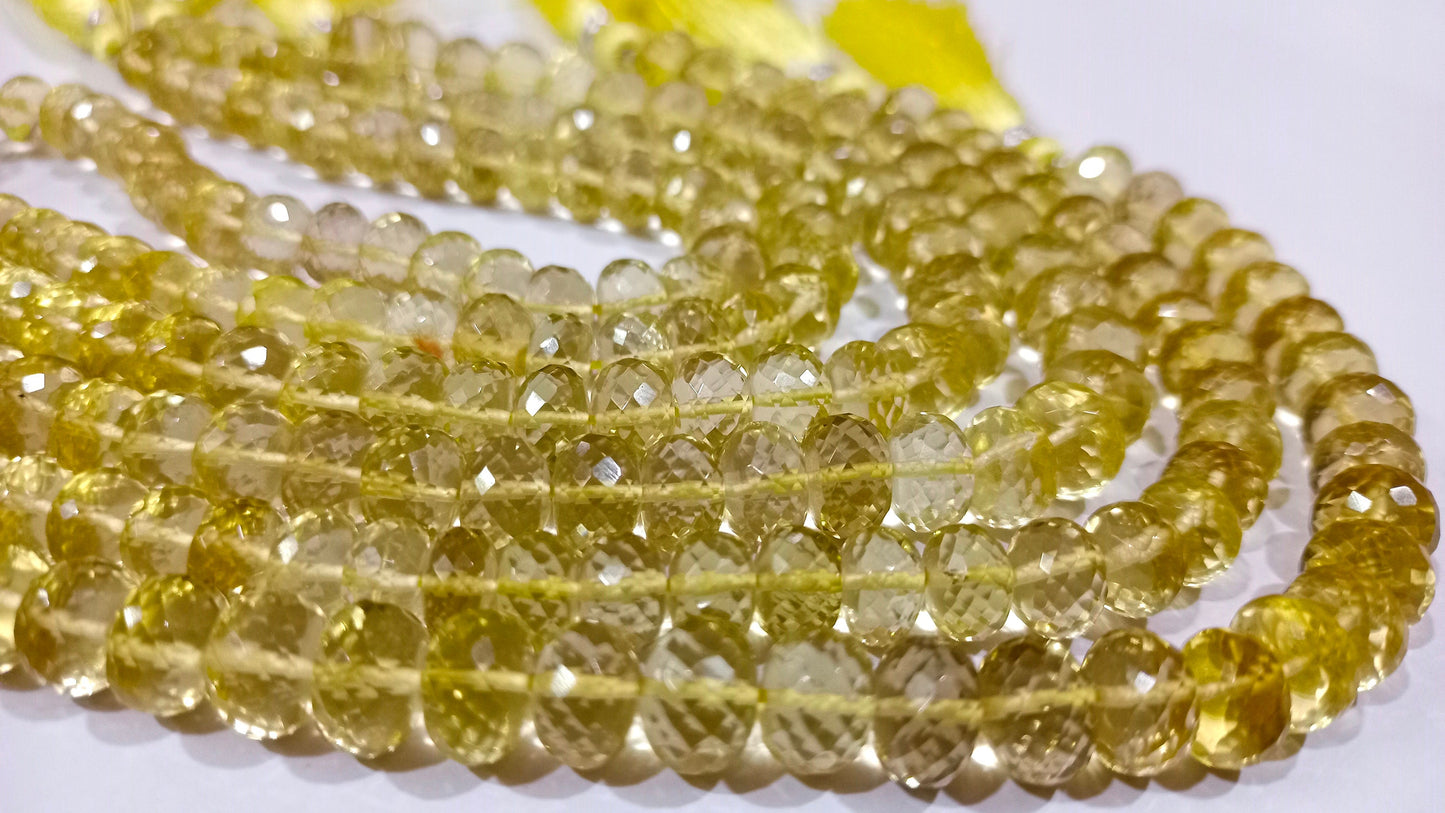 Natural Lemon Quartz Rondelle Faceted 9-10 mm Gemstone Beads Strand 8 inch Very Good Quality beads Wholesale Prices Jewelry making bead