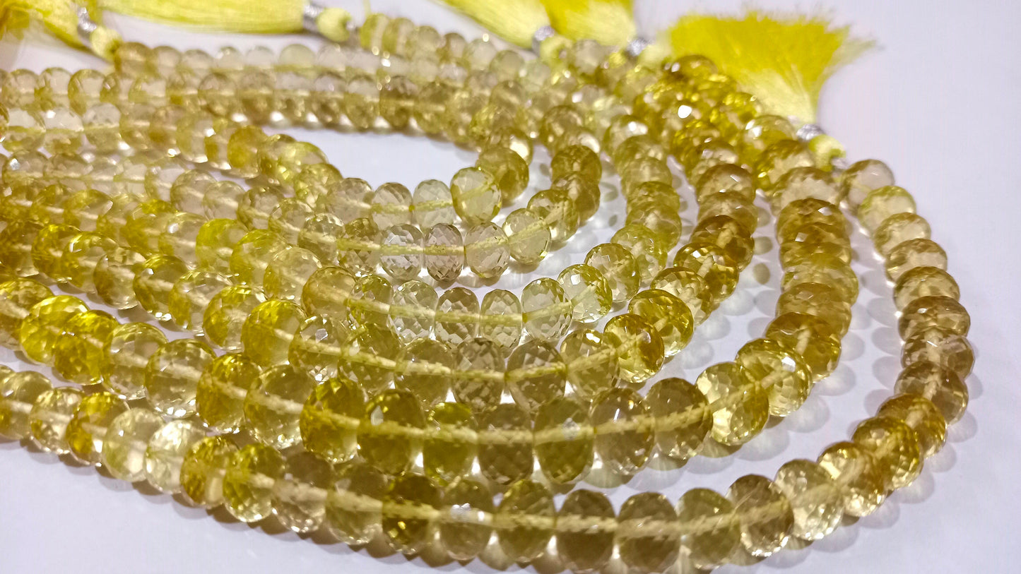 Natural Lemon Quartz Rondelle Faceted 9-10 mm Gemstone Beads Strand 8 inch Very Good Quality beads Wholesale Prices Jewelry making bead