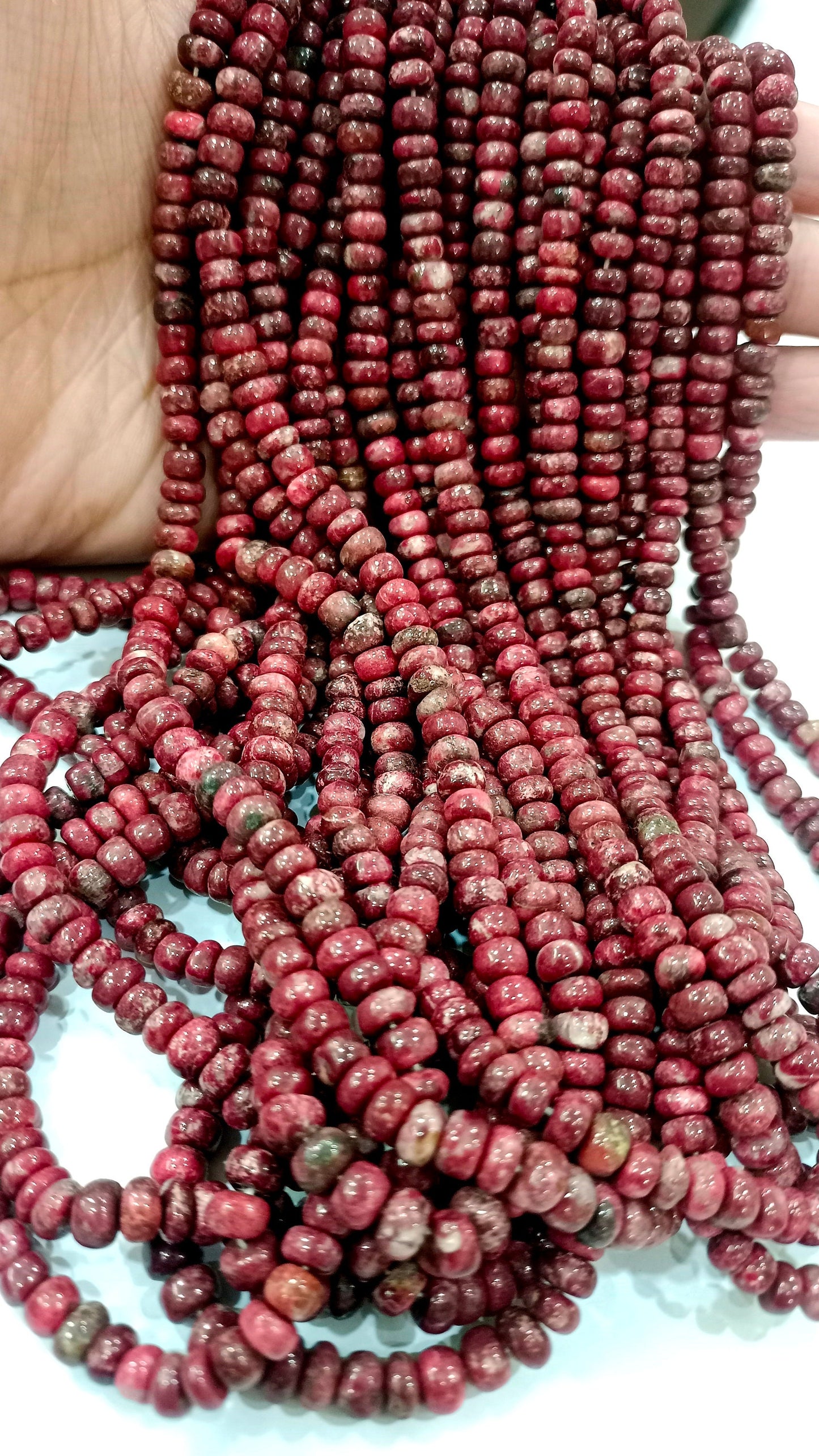 Natural Rhodonite Gemstone Rondelle Plain smooth 6mm Beads Sold per strand 8 inches long Pink stone Untreated beads