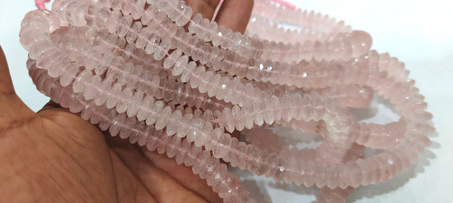 Natural Rose Quartz Faceted Gemstone Beads German Cut Rondelle Shape Beads 9-12 mm Strand 8 inches long Graduated Beads