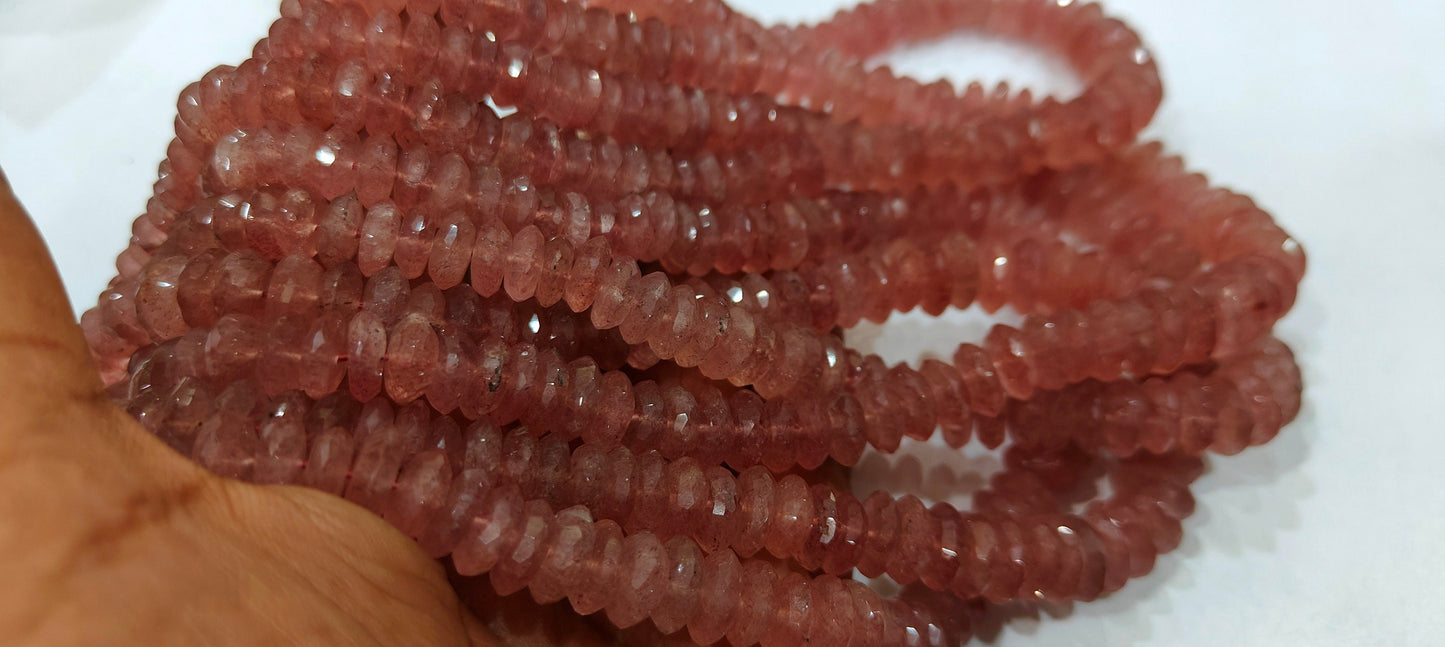 Natural Strawberry Quartz Faceted Gemstone Beads German Cut Rondelle Shape Beads 9-12 mm Strand 8 inches long Graduated Beads
