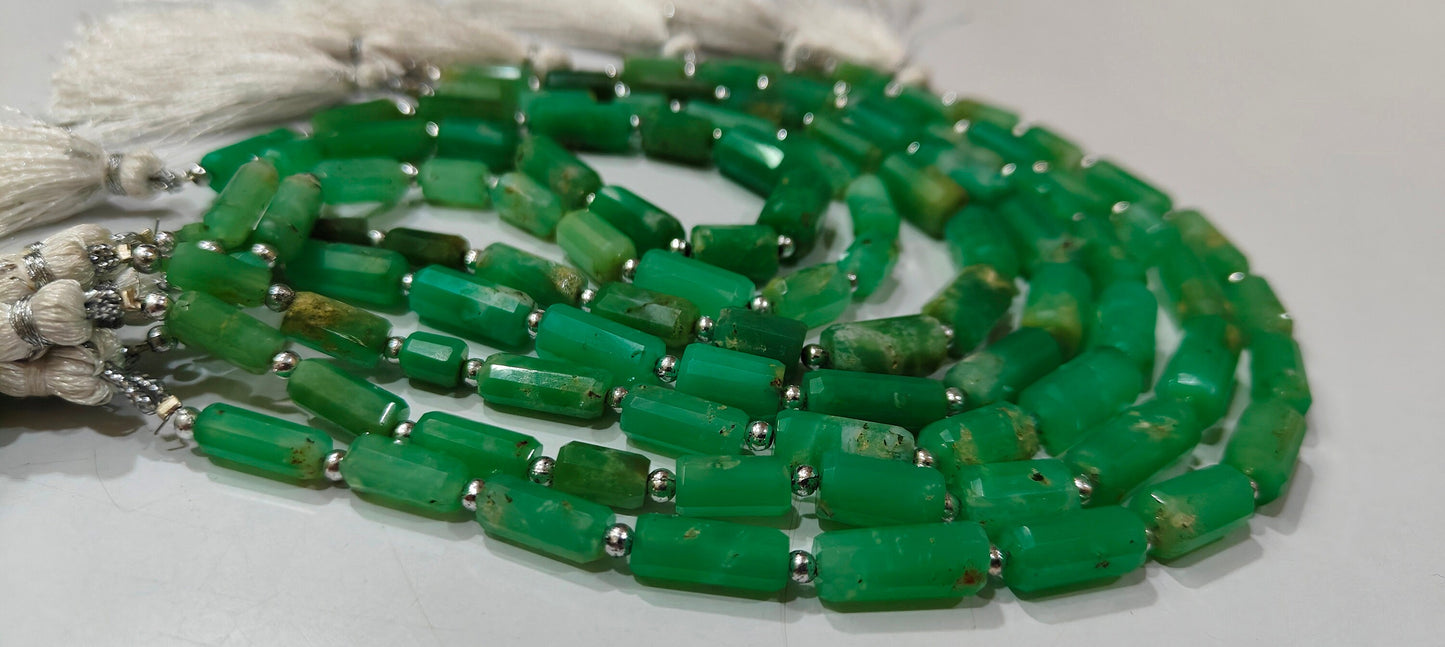 Natural Chrysoprase Tubelight Pipe Shape Briolette 22 to 26mm Beads Sold Per Strand 8 inches Long