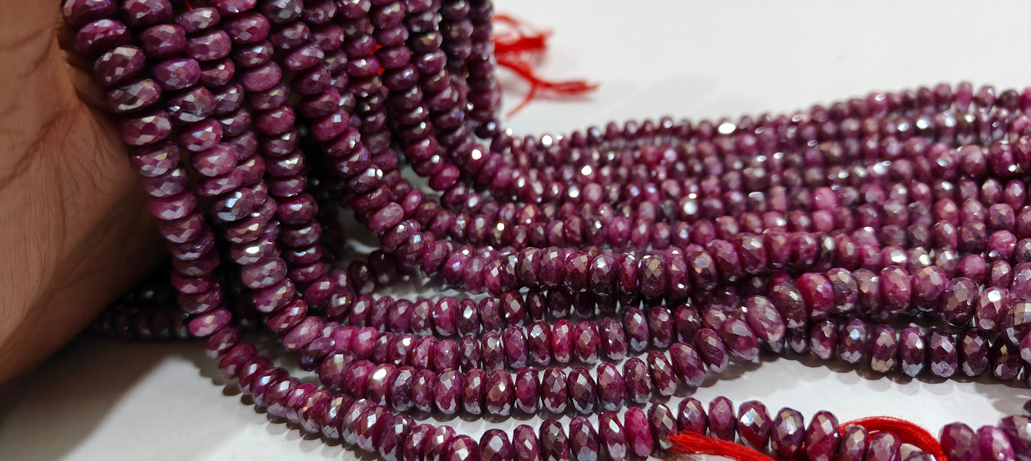 Natural Ruby Silverite Rondelle Faceted 8mm Size Gemstone Beads strand 8 Inches Long Wholesale Prices Jewelry making beads