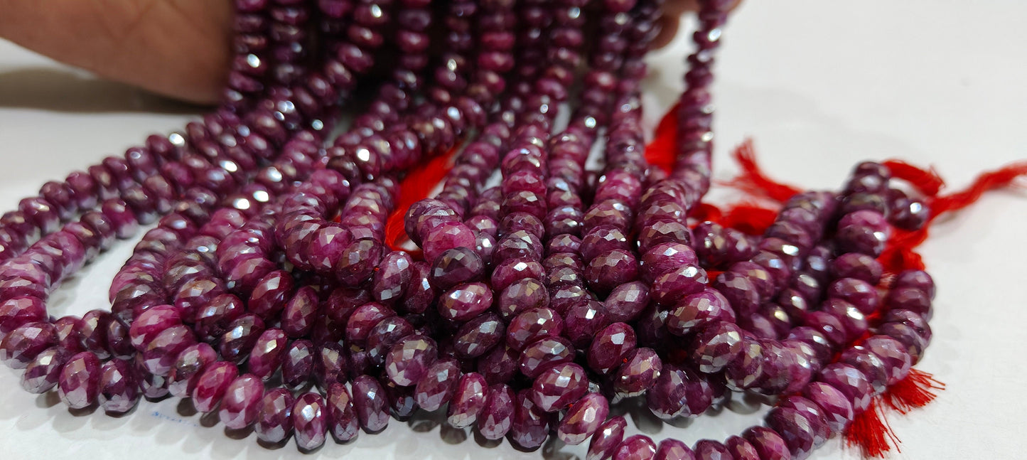 Natural Ruby Silverite Rondelle Faceted 8mm Size Gemstone Beads strand 8 Inches Long Wholesale Prices Jewelry making beads