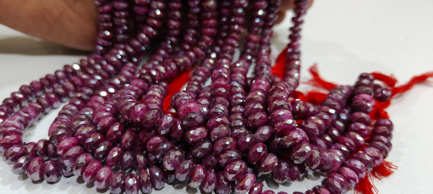 Natural Ruby Silverite Rondelle Faceted 8mm Size Gemstone Beads strand 8 Inches Long Wholesale Prices Jewelry making beads