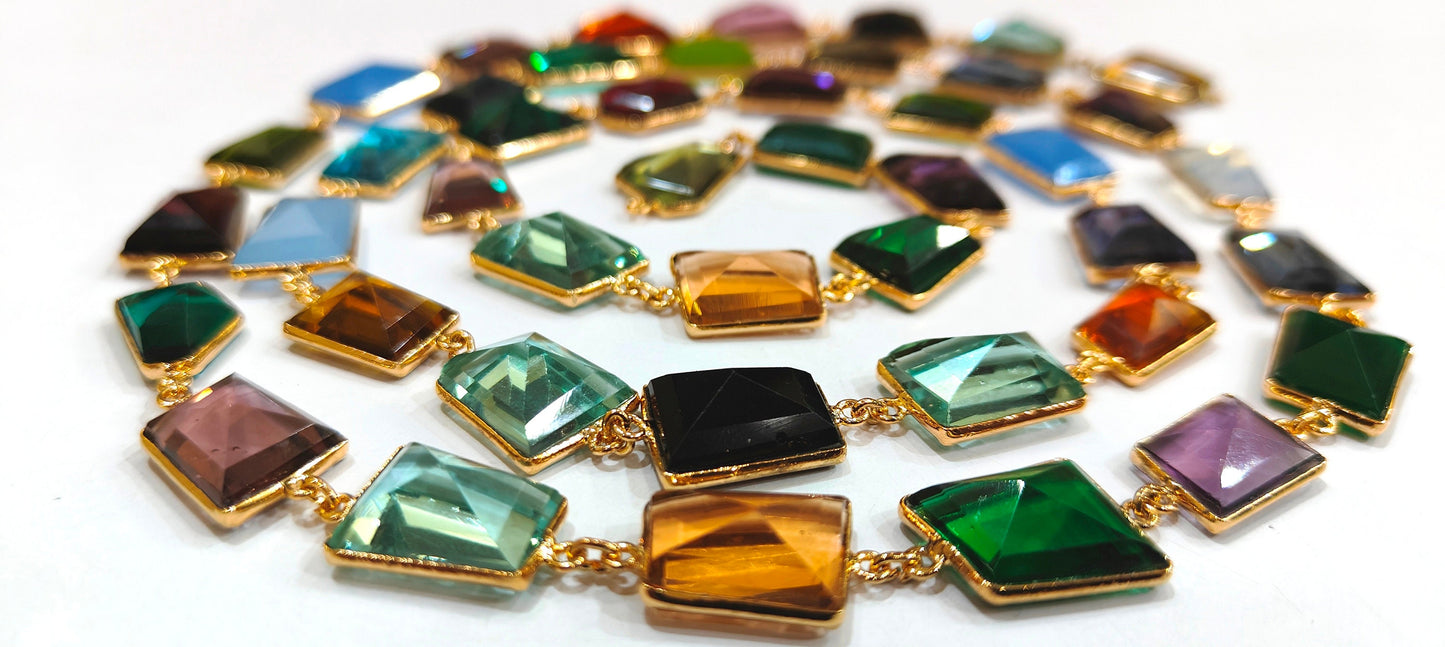 Multi Color Crystal Quartz Laser Cut Uneven Free Shape 14 to 15mm Connector Bezel Chain Sold Per Foot