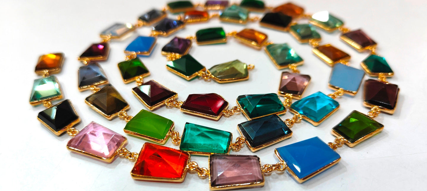 Multi Color Crystal Quartz Laser Cut Uneven Free Shape 14 to 15mm Connector Bezel Chain Sold Per Foot