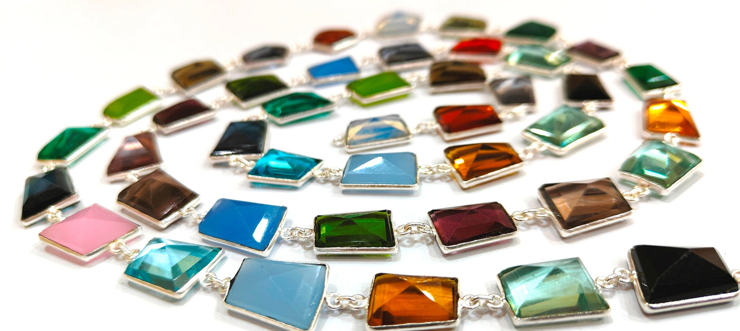 Multi Color Crystal Quartz Laser Cut Uneven Free Shape 14 to 15mm Connector Bezel Chain Sold Per Foot