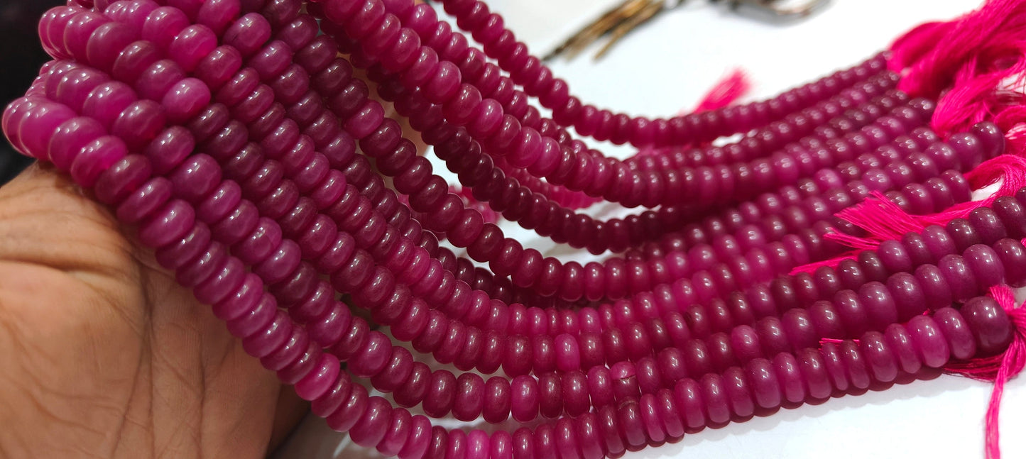 Ruby Jade Rondelle Plain Smooth 8mm Gemstone Beads Sold Per Strand 8 Inches Long Wholesale Beads